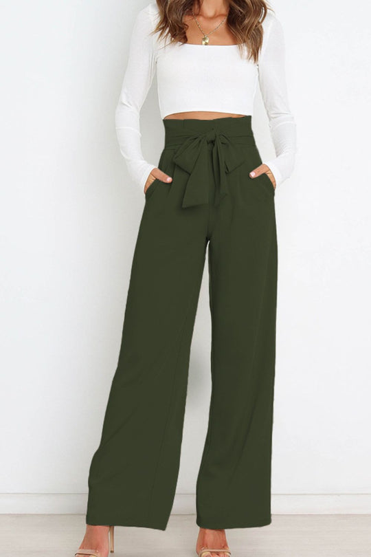 Tie Front Paperbag Wide Leg Pants