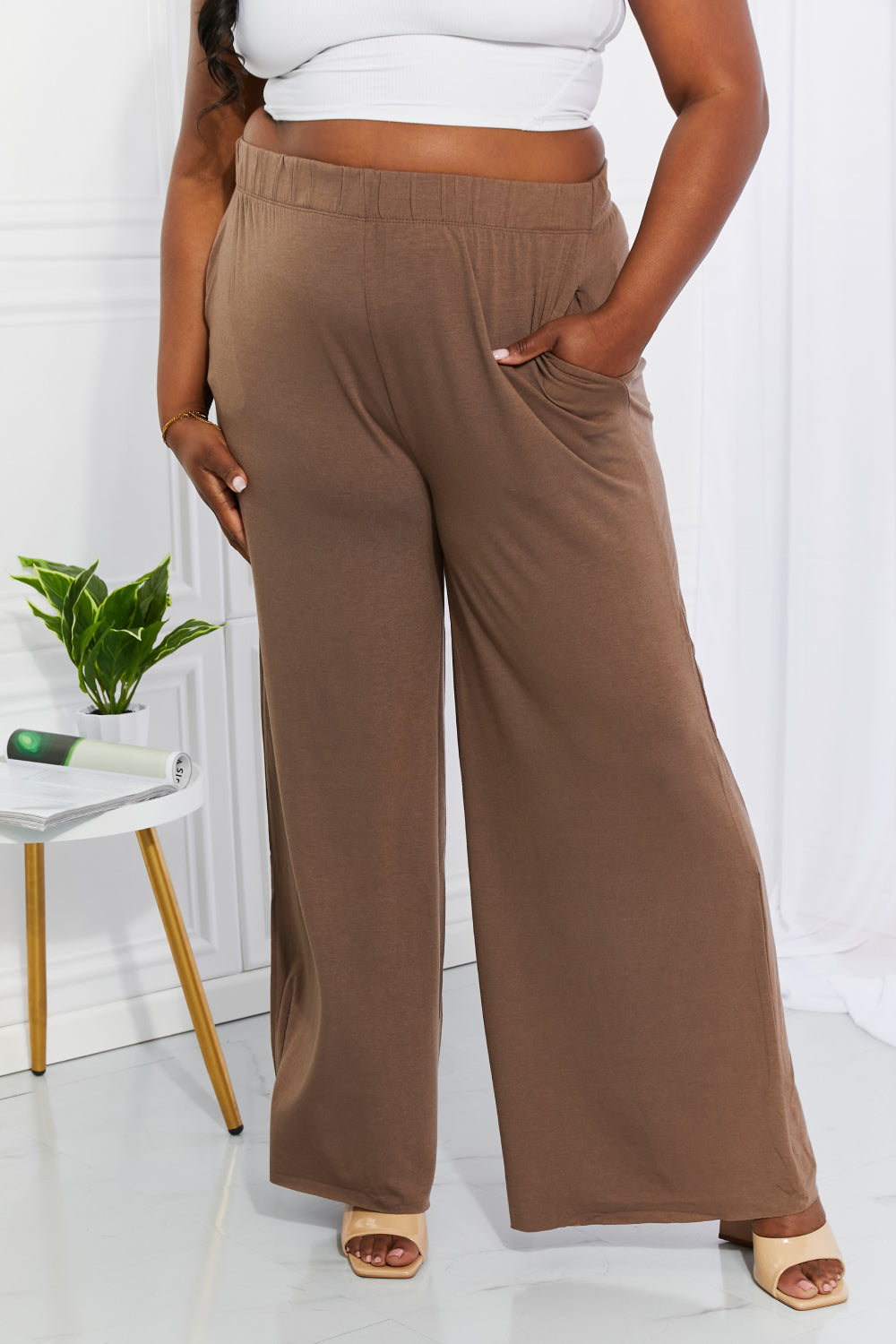 Zenana Coffee On My Mind Wide Leg Pants with Pockets