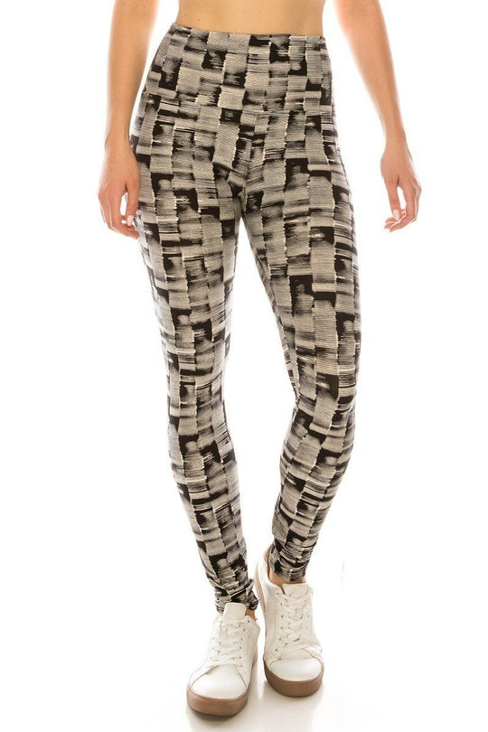 Long Yoga Style Banded Lined Multi Printed Knit Legging With High Waist.