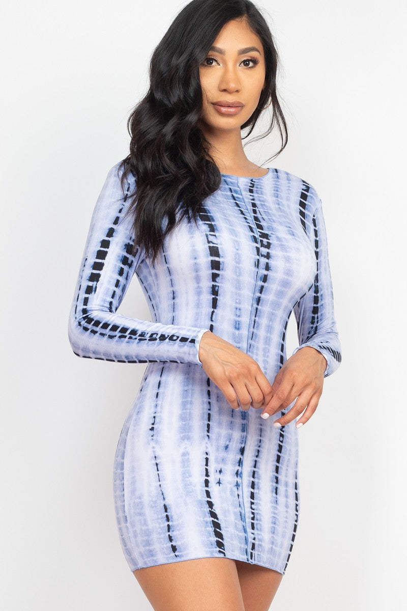 Tie-dye Printed Lettuce Trim Bodycon Dress