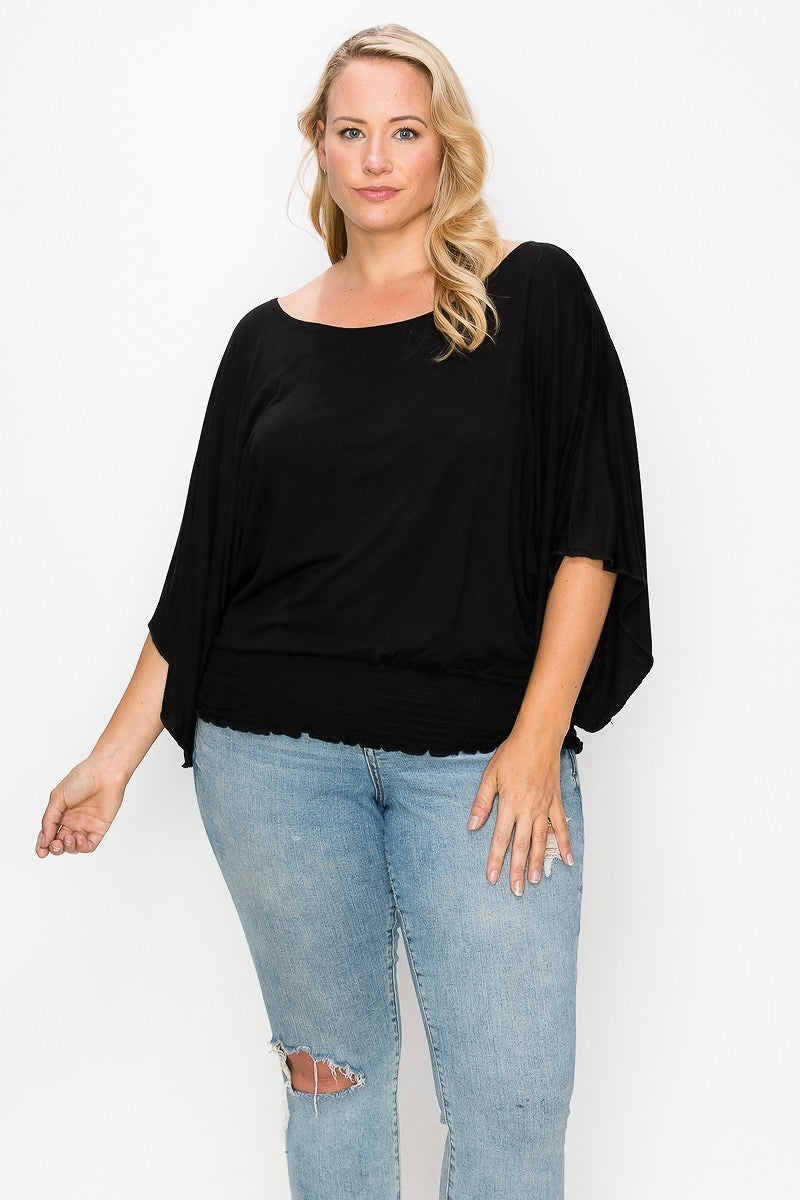 Solid Top Featuring Flattering Wide Sleeves