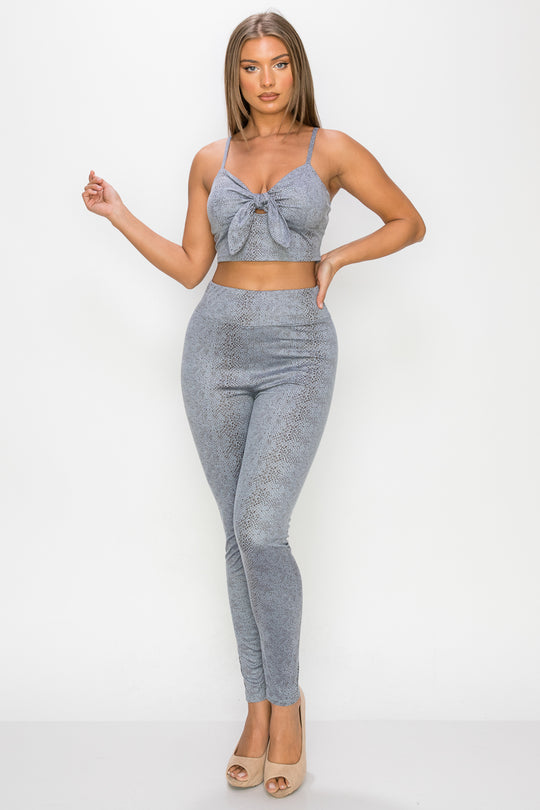 Embossed Snake Print Top And Leggings Set