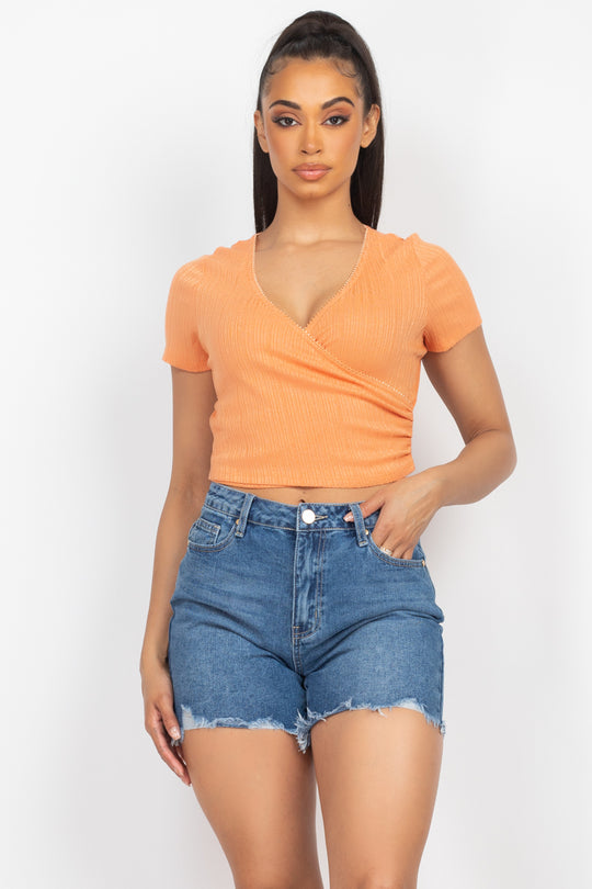 Short-sleeve V-neck Crop Top