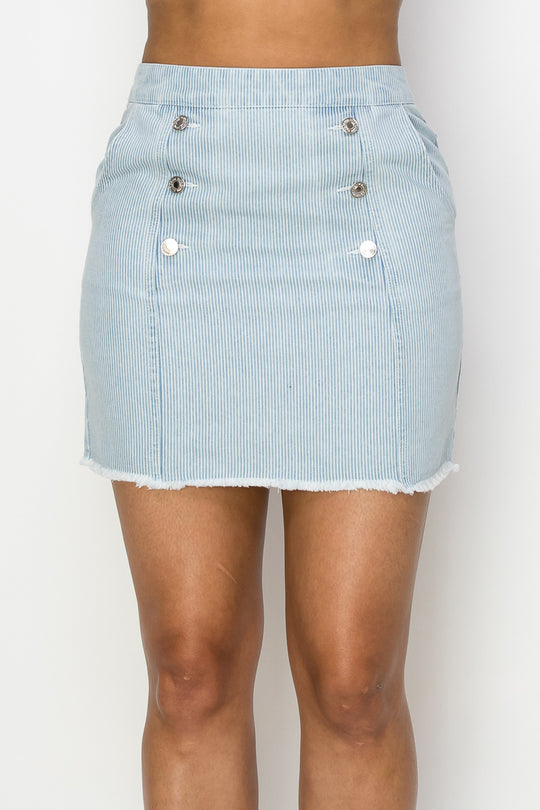 Button Frayed Denim Mini Skirt