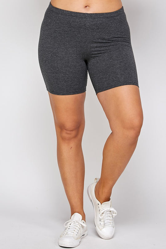 Solid Biker High-waisted Shorts With Elastic Waist