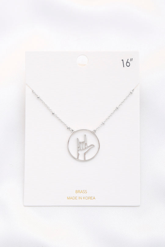 Open Peace Hand Sign Necklace