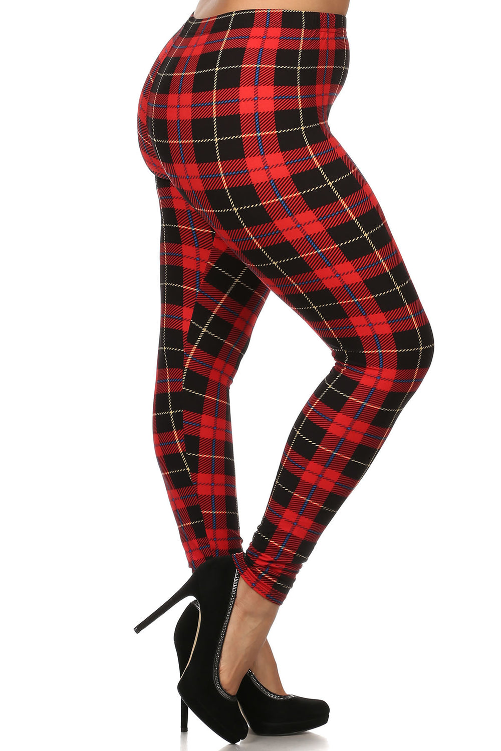 Plus Size Plaid & Checkered Print, Full Length Leggings In A Fitted Style