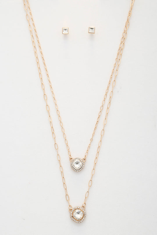 Double Crystal Metal Layered Necklace