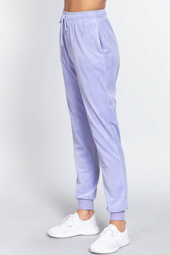 Waist Elastic Velour Long Jogger Pants