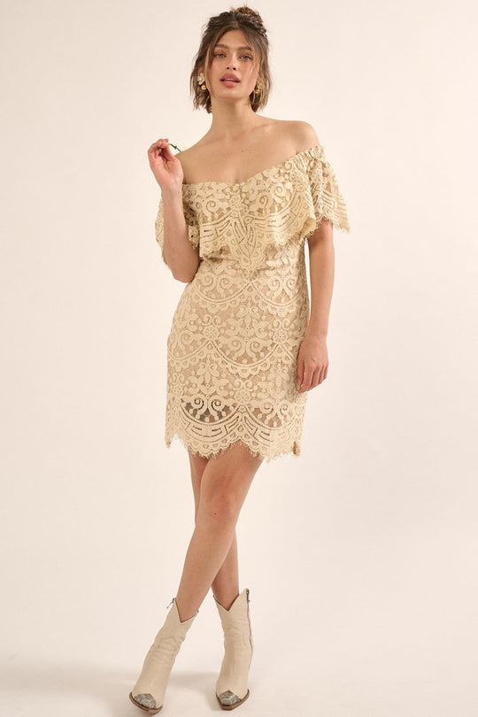 A Lace, Woven Mini Dress