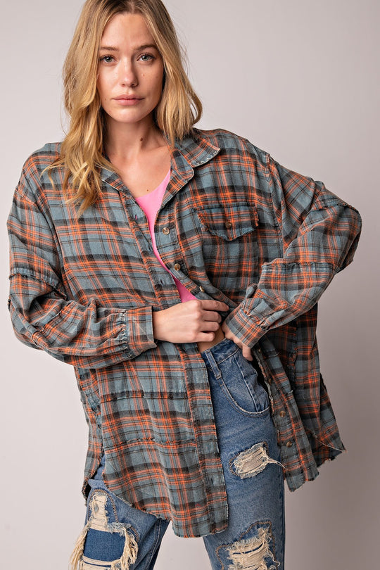 Mineral Washed Plaid Shirt