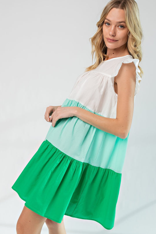 Poplin Tiered Color Block Dress