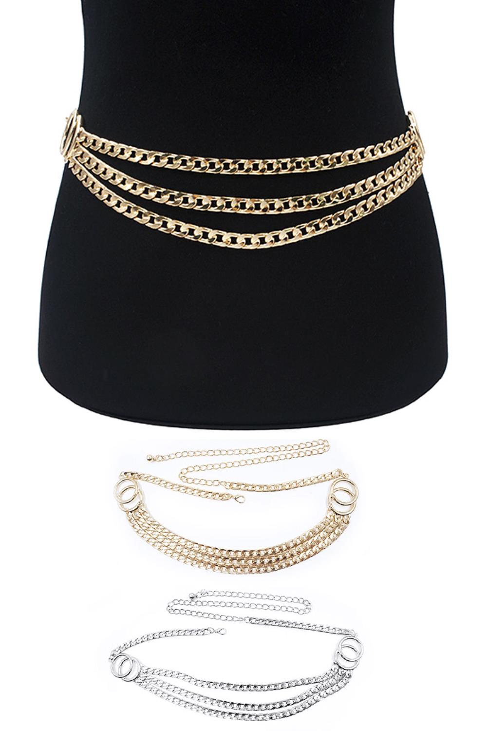 Stylish 3 Row Flat Chain Belt